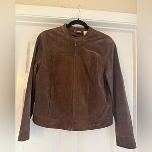 Vintage Field Gear Chocolate Brown Suede Leather Jacket Zip Front Medium